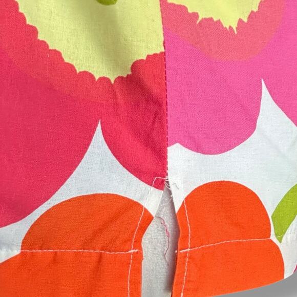 Handmade Mod Floral Square Neck Cotton Top OOAK Pink Orange Yellow Short Sleeve - Picture 4 of 9